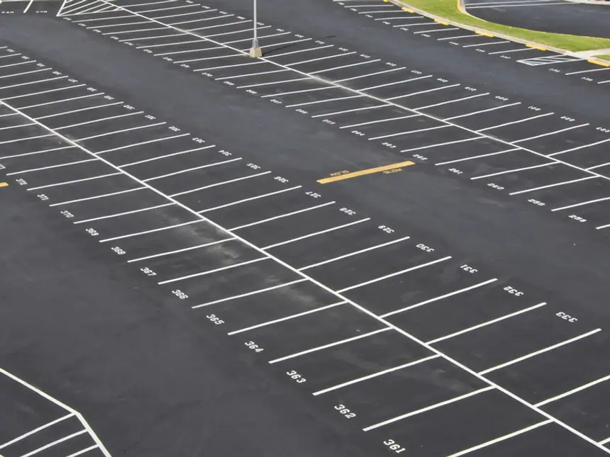 Crisp bay markings on a newly finished car park
