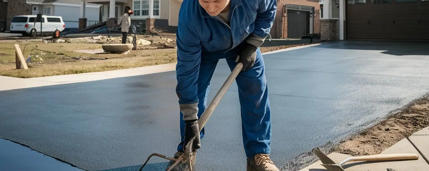 A driveway being sealed with a squeegee — Surface Dressing in Enfield by Meads Resurfacing